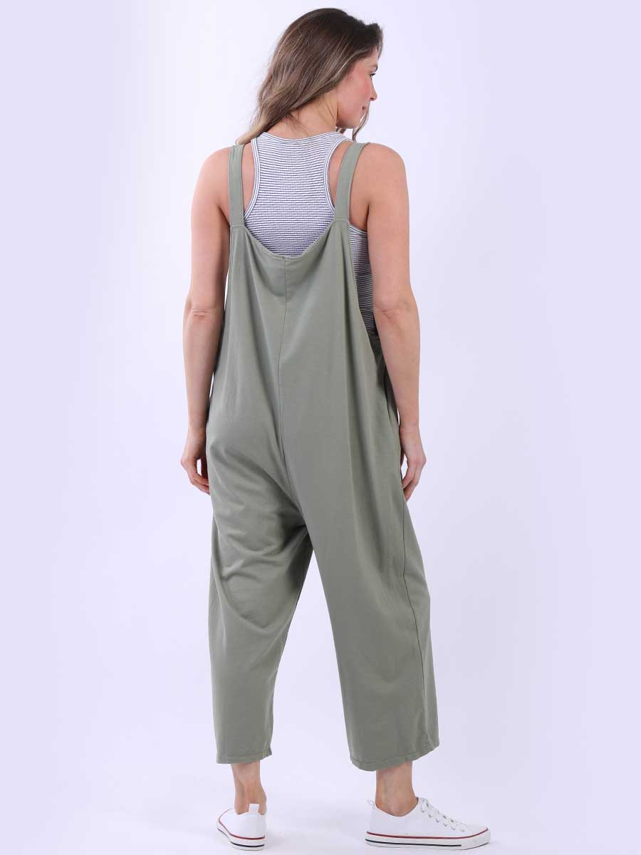 Women Plain Cotton Strappy Dungaree