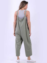 Women Plain Cotton Strappy Dungaree