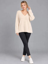V Neck Wool Knit Jumper Beige