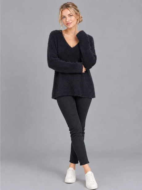 V Neck Wool Knit Jumper Black