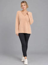 V Neck Wool Knit Jumper Camel