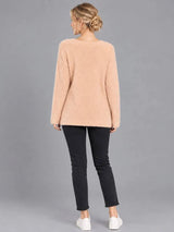 V Neck Wool Knit Jumper Camel