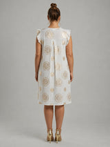 Plus Size Gold Foil Print Ruffle Sleeve Midi Dress