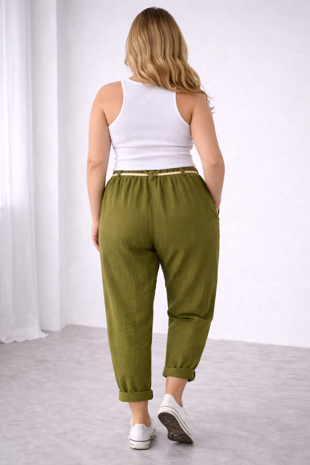Braided Waist Belt Linen Summer Pant