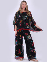 Women Floral Print Silk Batwing Top