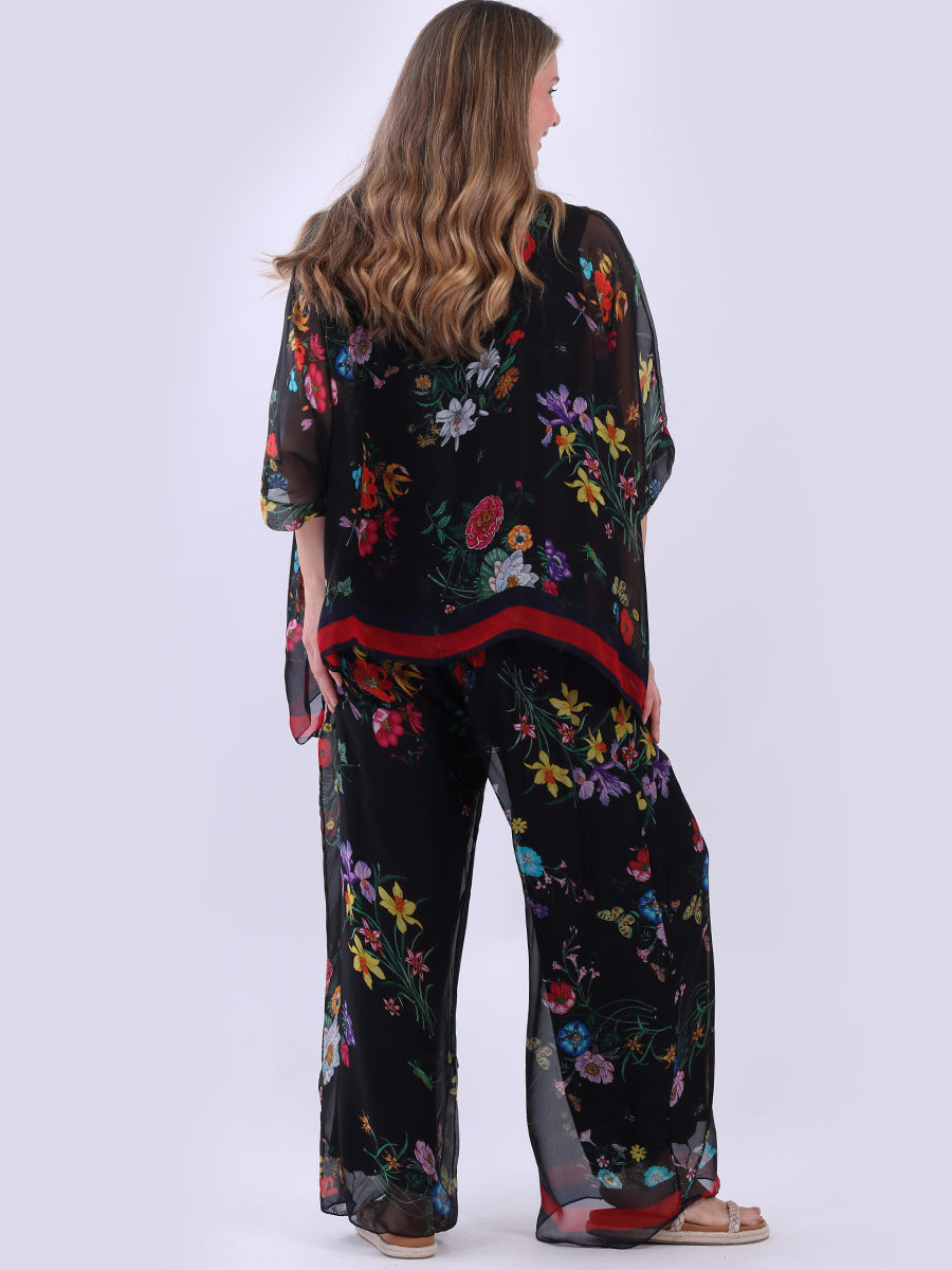 Women Floral Print Silk Batwing Top