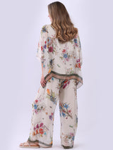 Women Floral Print Silk Batwing Top