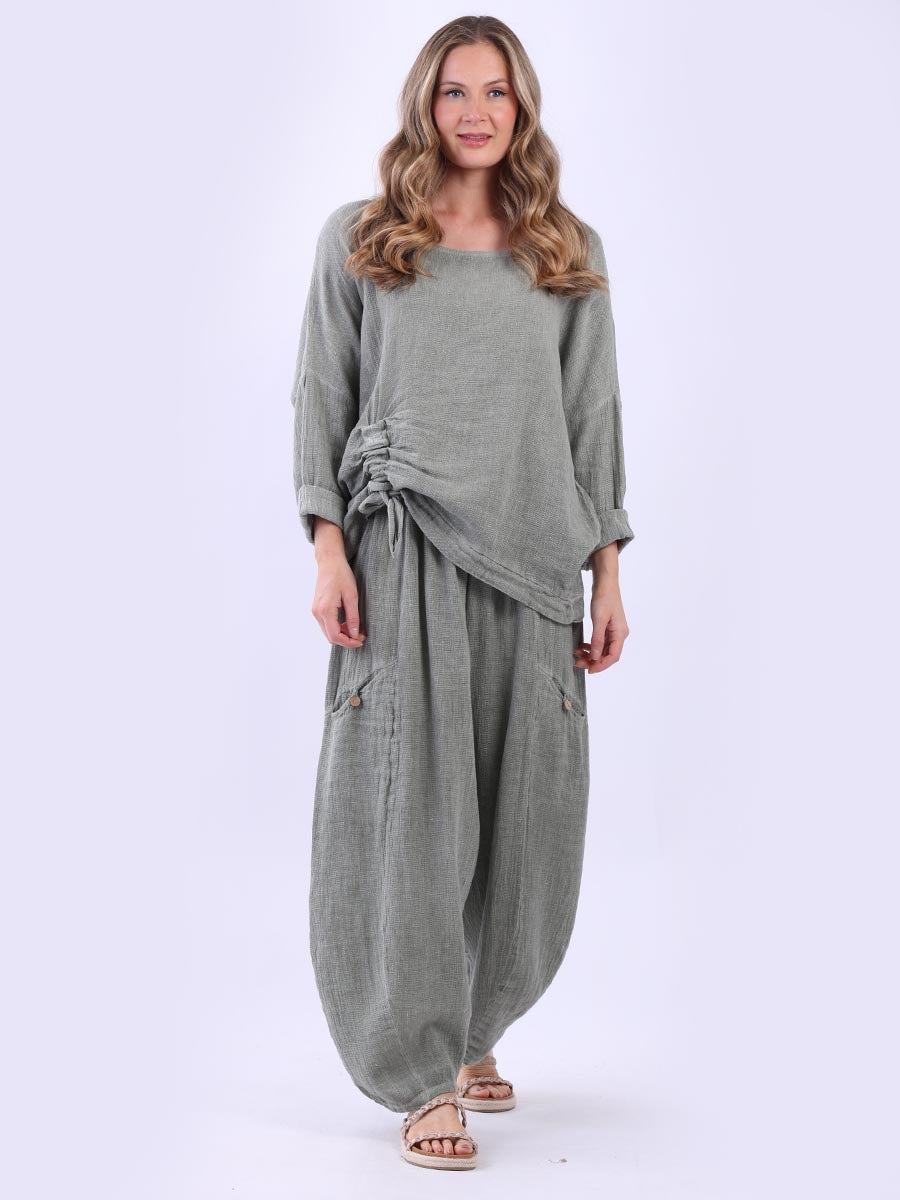 Acid Washed Linen Solid Batwing Top