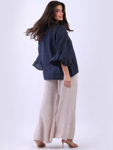 Solid Linen Bell Arms Crop Boxy Blouse