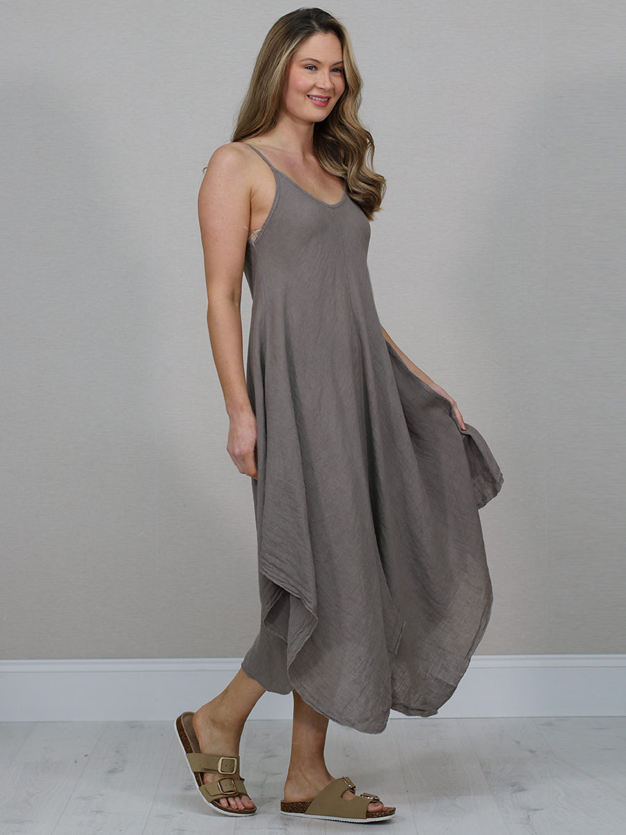 Sleeveless Plain Linen Cami Dress