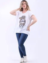 Women Funky Skull Cotton Tee