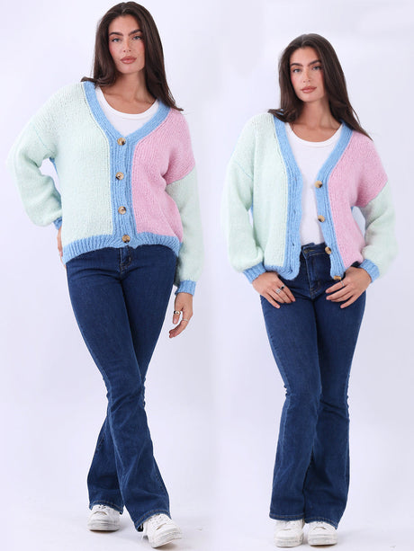 Chunky Knit Multi Color Crop Wooly Cardigan