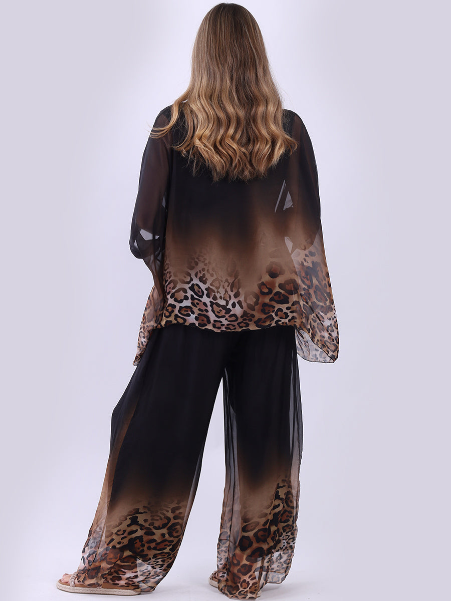 Ladies Batwing 2 Layered Leopard Silk Tunic Top