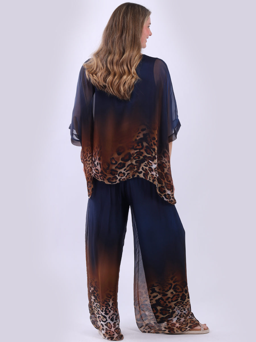 Ladies Batwing 2 Layered Leopard Silk Tunic Top