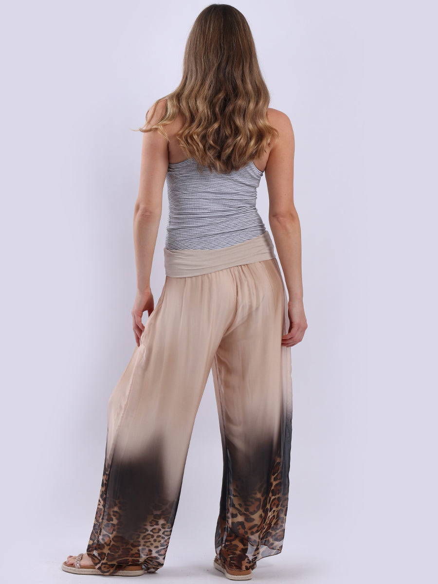 Women Wide Leg Leopard Print Harem Silk Trouser