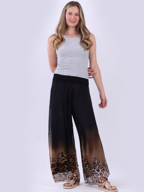 Women Wide Leg Leopard Print Harem Silk Trouser