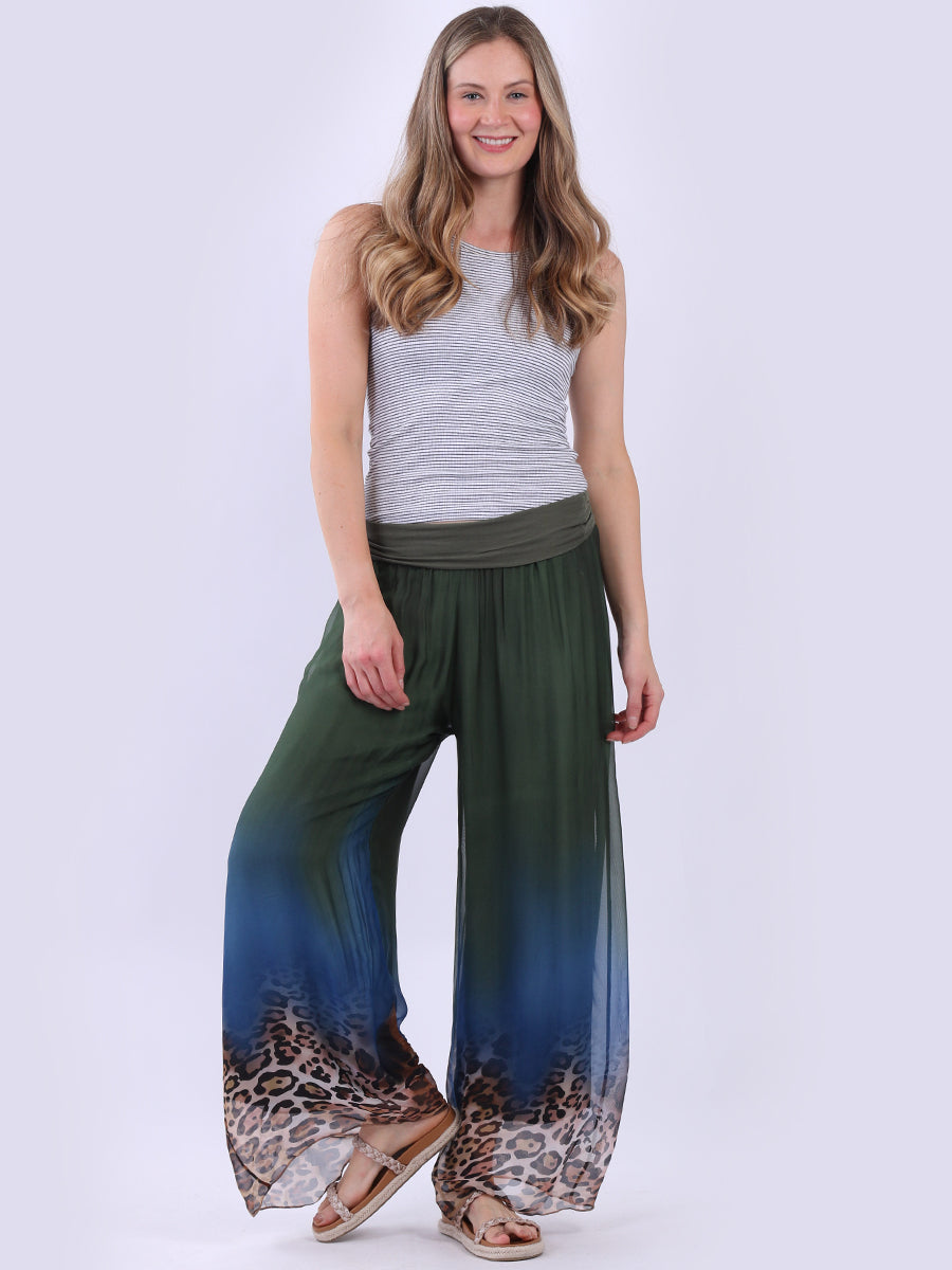 Women Wide Leg Leopard Print Harem Silk Trouser