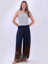 Women Wide Leg Leopard Print Harem Silk Trouser