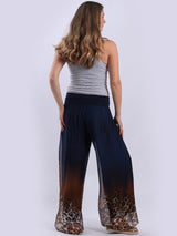 Women Wide Leg Leopard Print Harem Silk Trouser