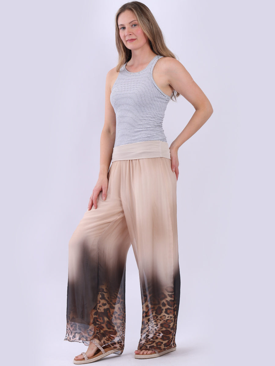 Women Wide Leg Leopard Print Harem Silk Trouser