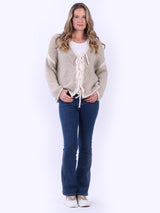 Triple Tie Whipstitch Wool Knitted Cardigan