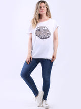 Italian Diamante Leo Foxi Car Cotton T-Shirt