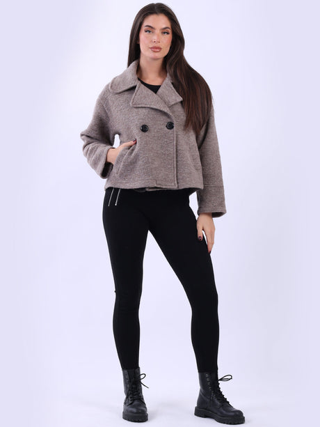 Plain Woolen Double Breast Crop Coat