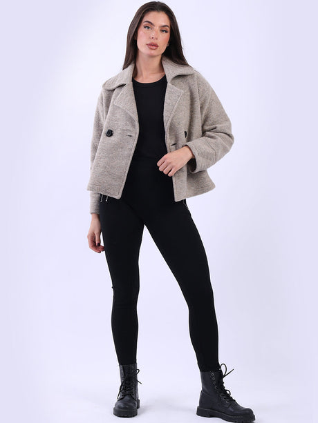 Plain Woolen Double Breast Crop Coat