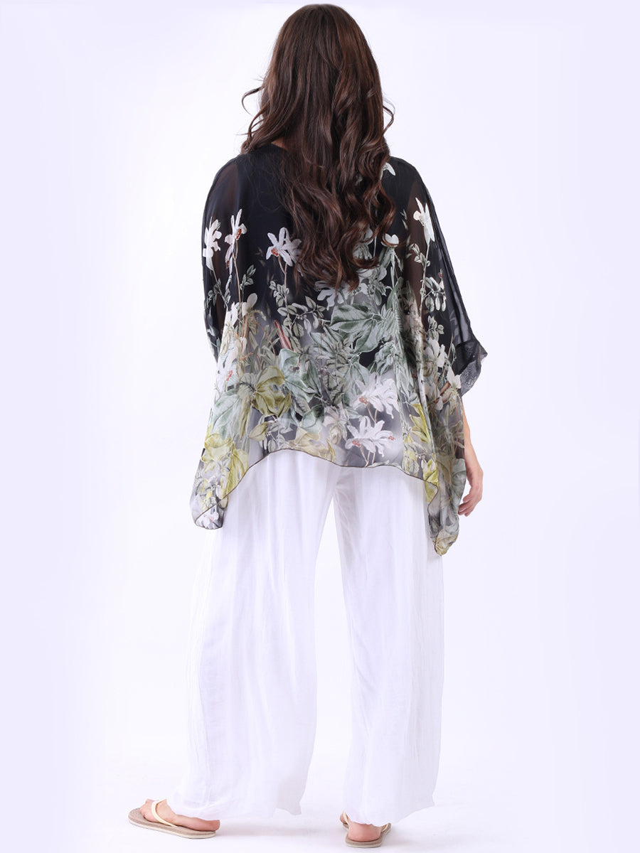 Floral Print Silk Batwing Tunic Top