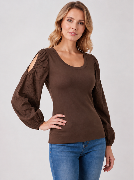 Women Embroidered Cut Sleeves Cotton Top