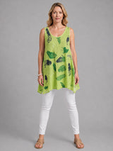 Feather Print Cotton Tunic Top Lime Green