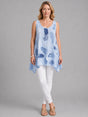 Feather Print Cotton Tunic Top Sky Blue
