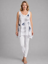Feather Print Cotton Tunic Top White