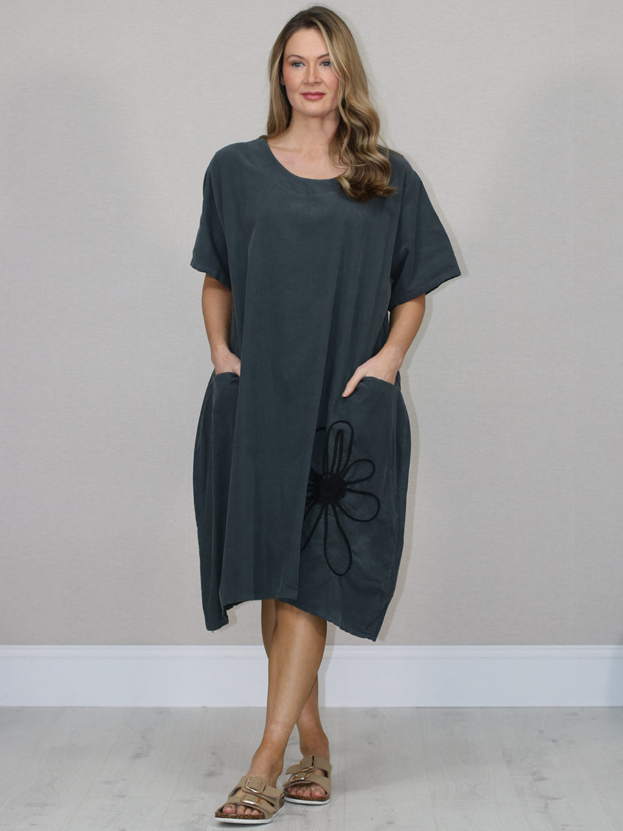 Solid Cotton Dress Charcoal