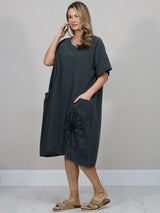 Floral Applique Baggy Cotton Dress