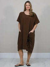 Floral Applique Baggy Cotton Dress