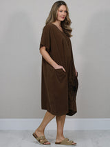 Floral Applique Baggy Cotton Dress