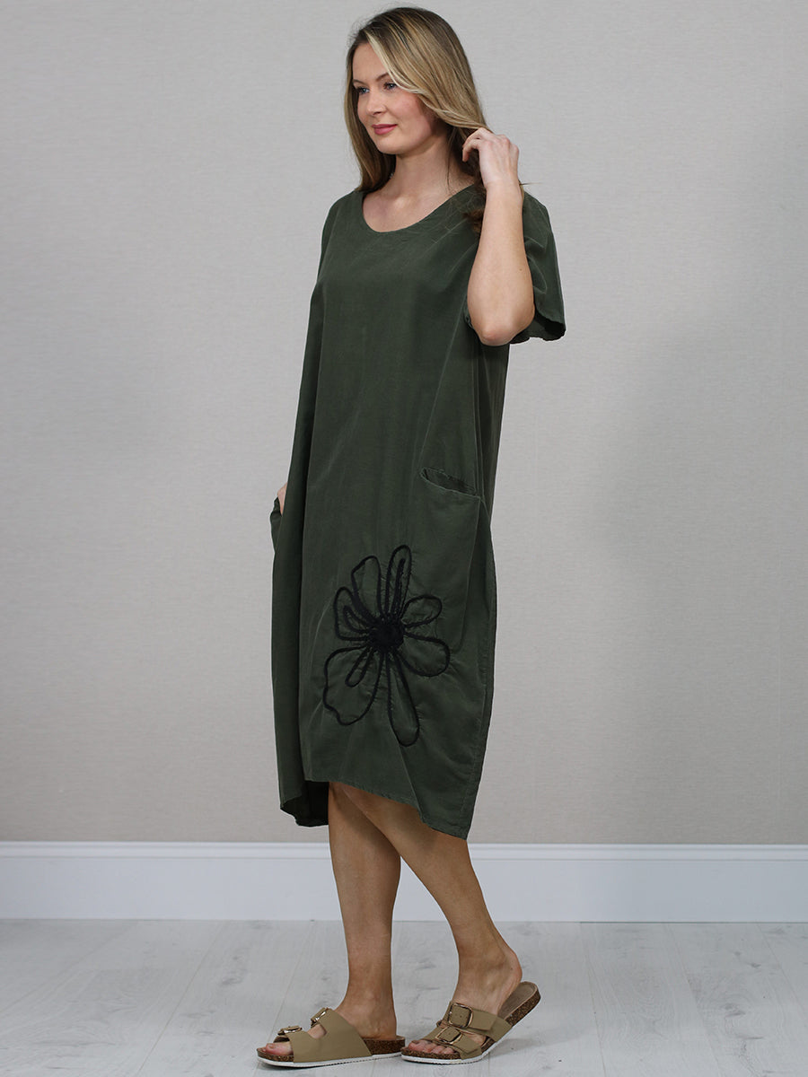 Floral Applique Baggy Cotton Dress