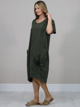 Floral Applique Baggy Cotton Dress