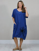 Solid Cotton Dress Royal Blue