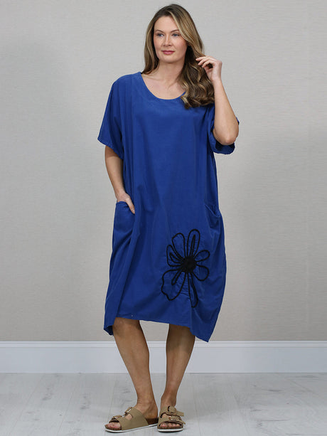 Solid Cotton Dress Royal Blue