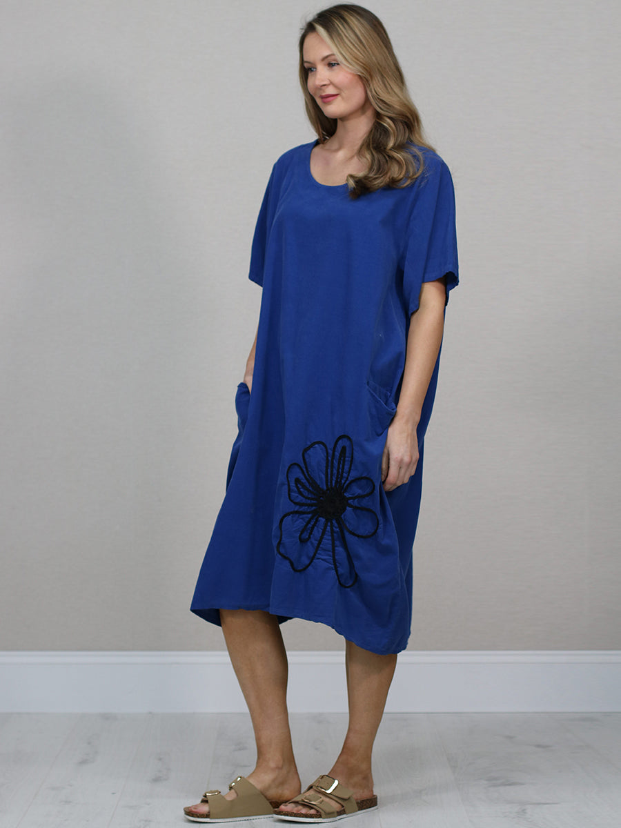 Floral Applique Baggy Cotton Dress
