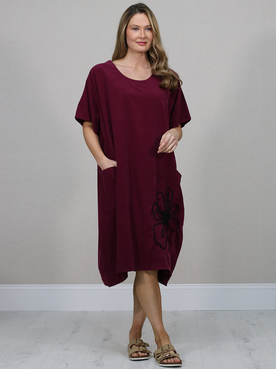 Solid Cotton Dress wine