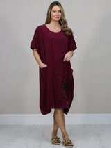 Solid Cotton Dress wine