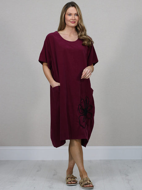 Solid Cotton Dress wine