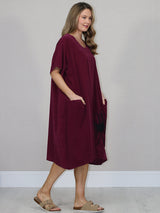 Floral Applique Baggy Cotton Dress