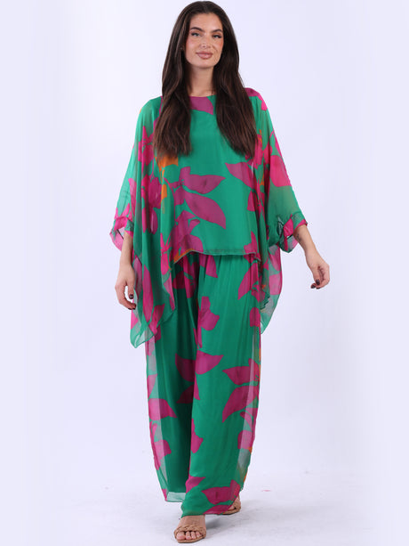 2 Layered Floral Batwing Silk Tunic Top