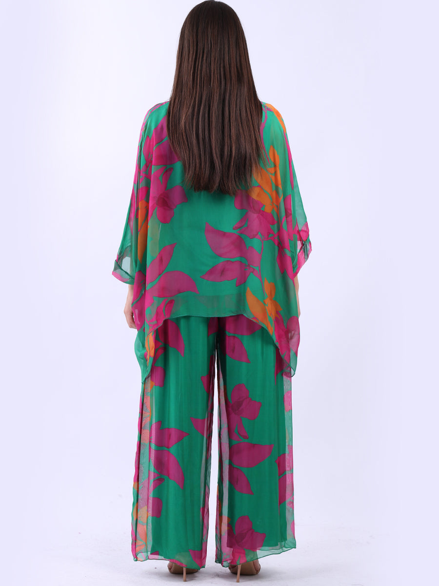 2 Layered Floral Batwing Silk Tunic Top