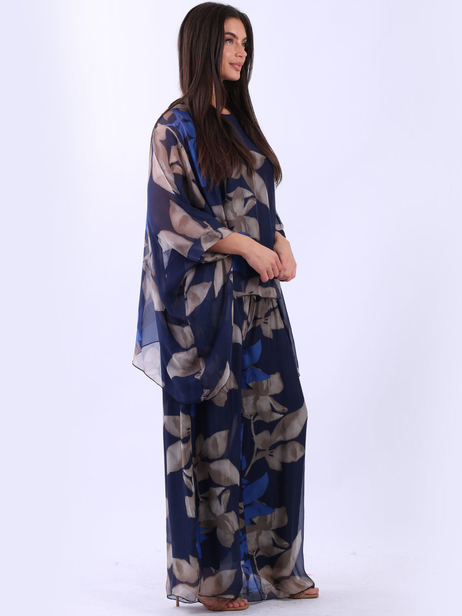 2 Layered Floral Batwing Silk Tunic Top