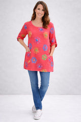 Flower Print Cotton Shirt Coral